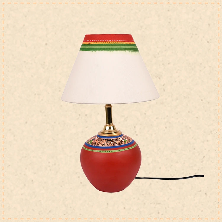 Table Lamp Red Earthen Handcrafted with White Shade (9.5x7")