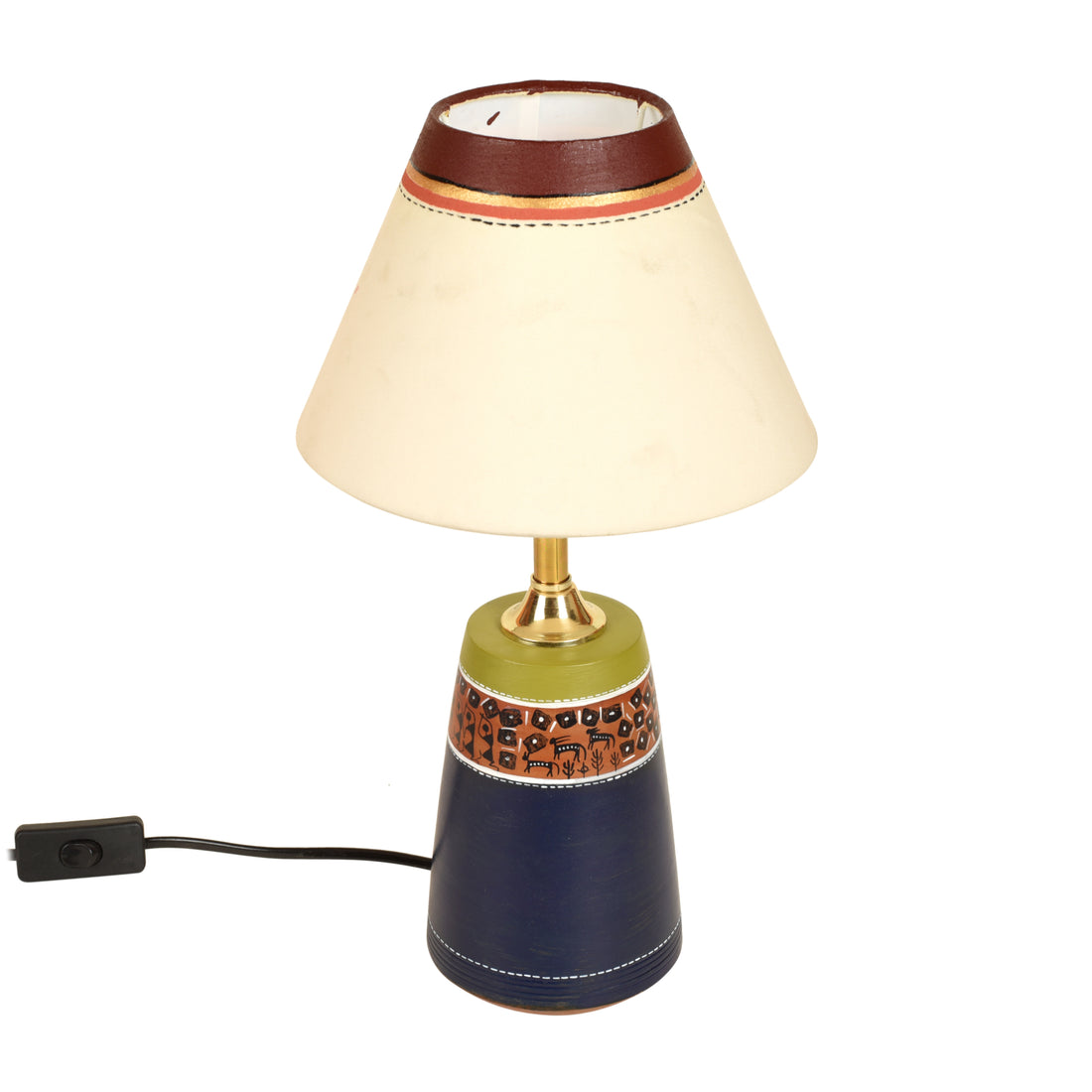 Handpainted Midnight Blue Earthen Lamp with White Shade