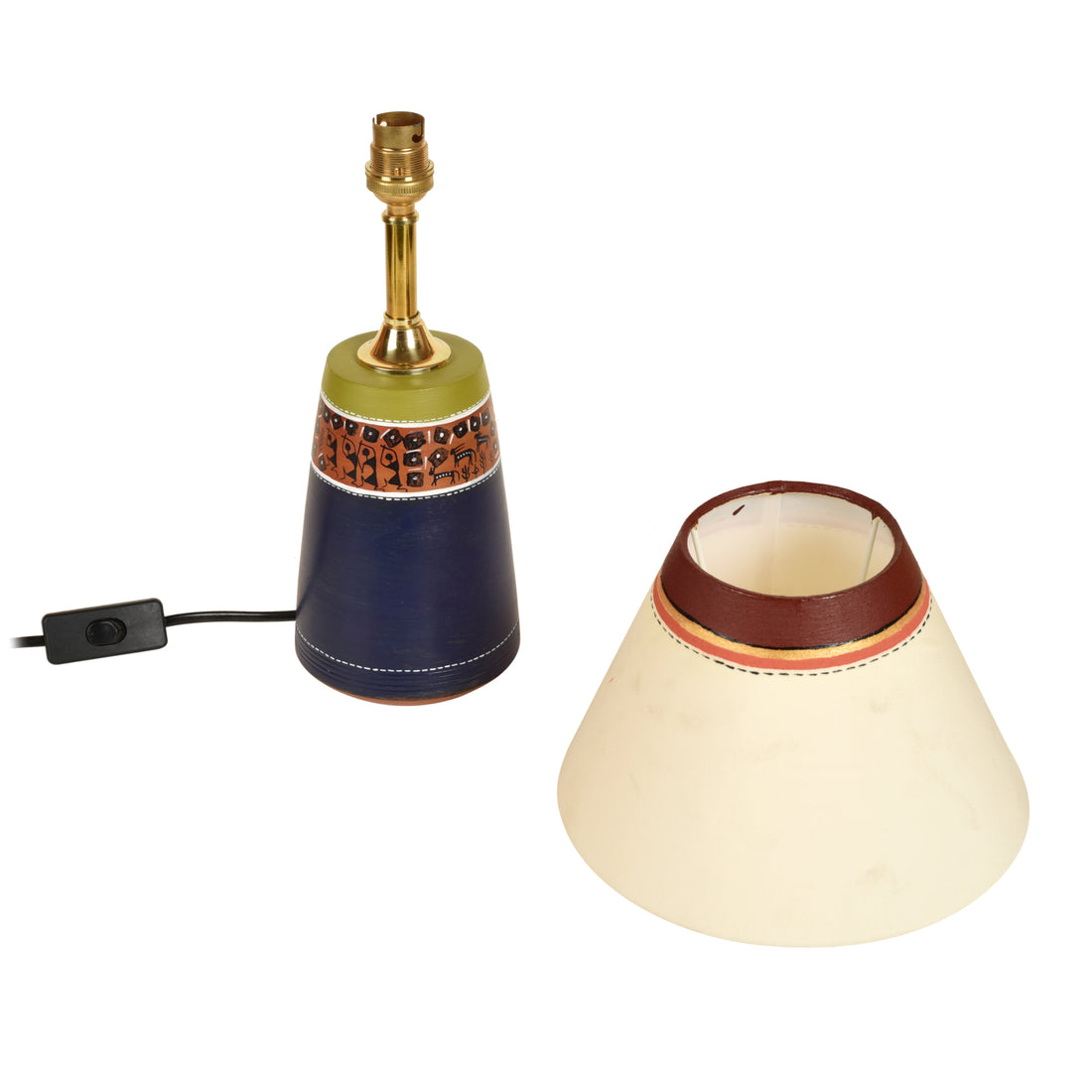 Handpainted Midnight Blue Earthen Lamp with White Shade