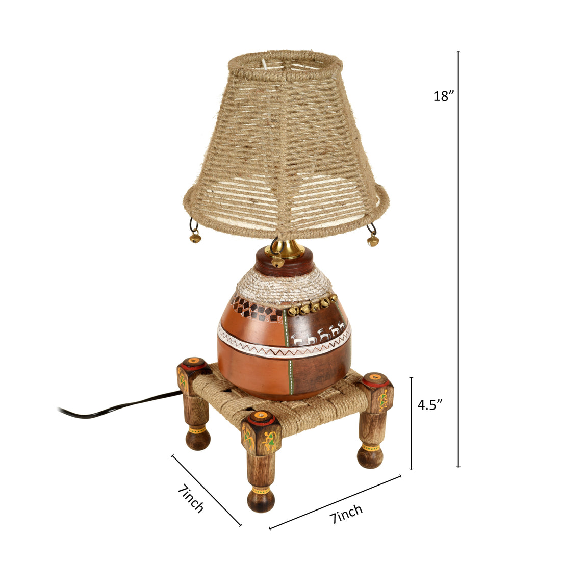 Hand Knitted Earthen Lamp with Jute Shade on Rosewood Manji (7x7x18")