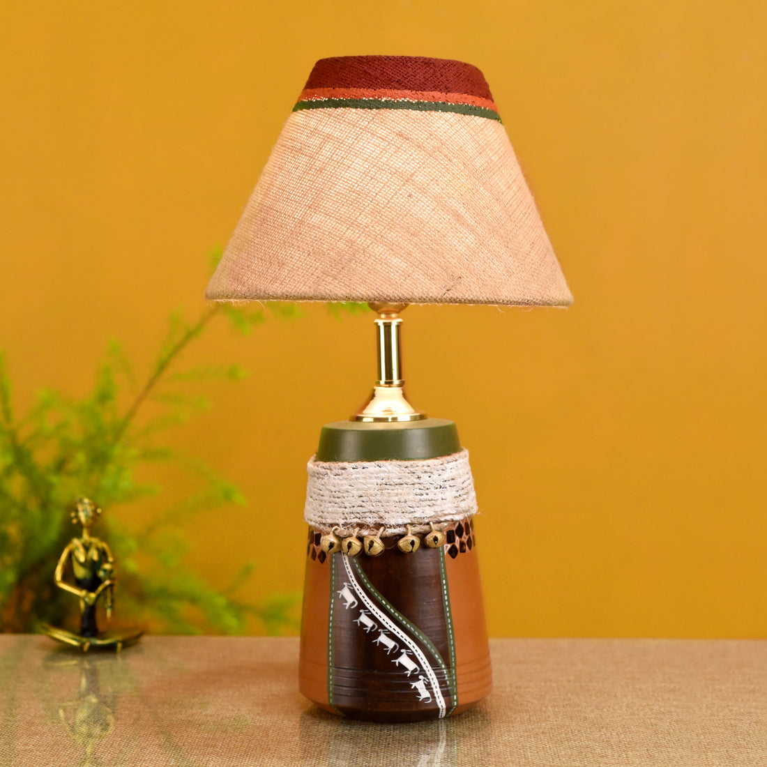 Hand Knitted Earthen Lamp with Jute Shade (16x4.5)