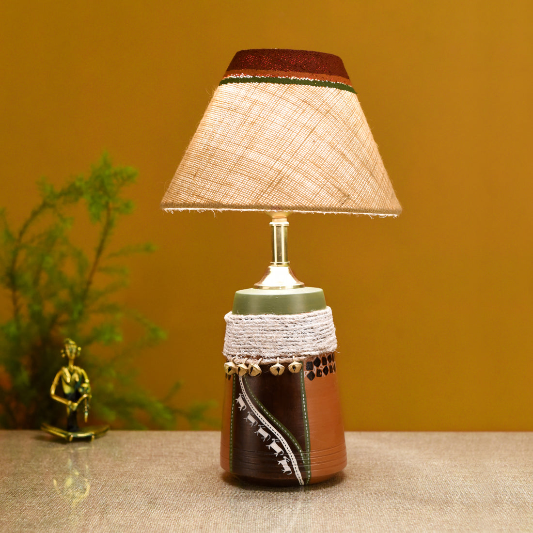 Hand Knitted Earthen Lamp with Jute Shade (16x4.5)