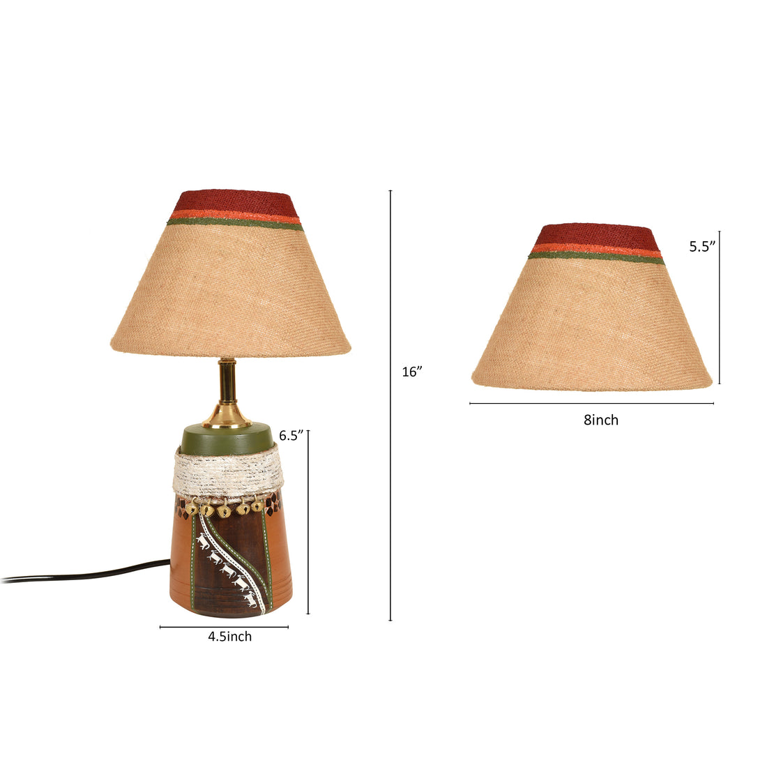 Hand Knitted Earthen Lamp with Jute Shade (16x4.5)