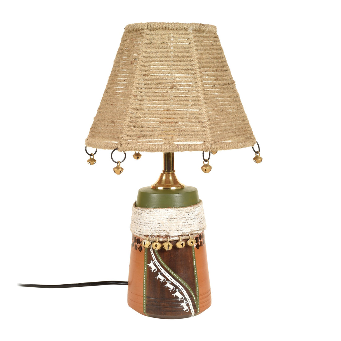 Hand Knitted Earthen Lamp with embellished Jute Shade (16x4.5")