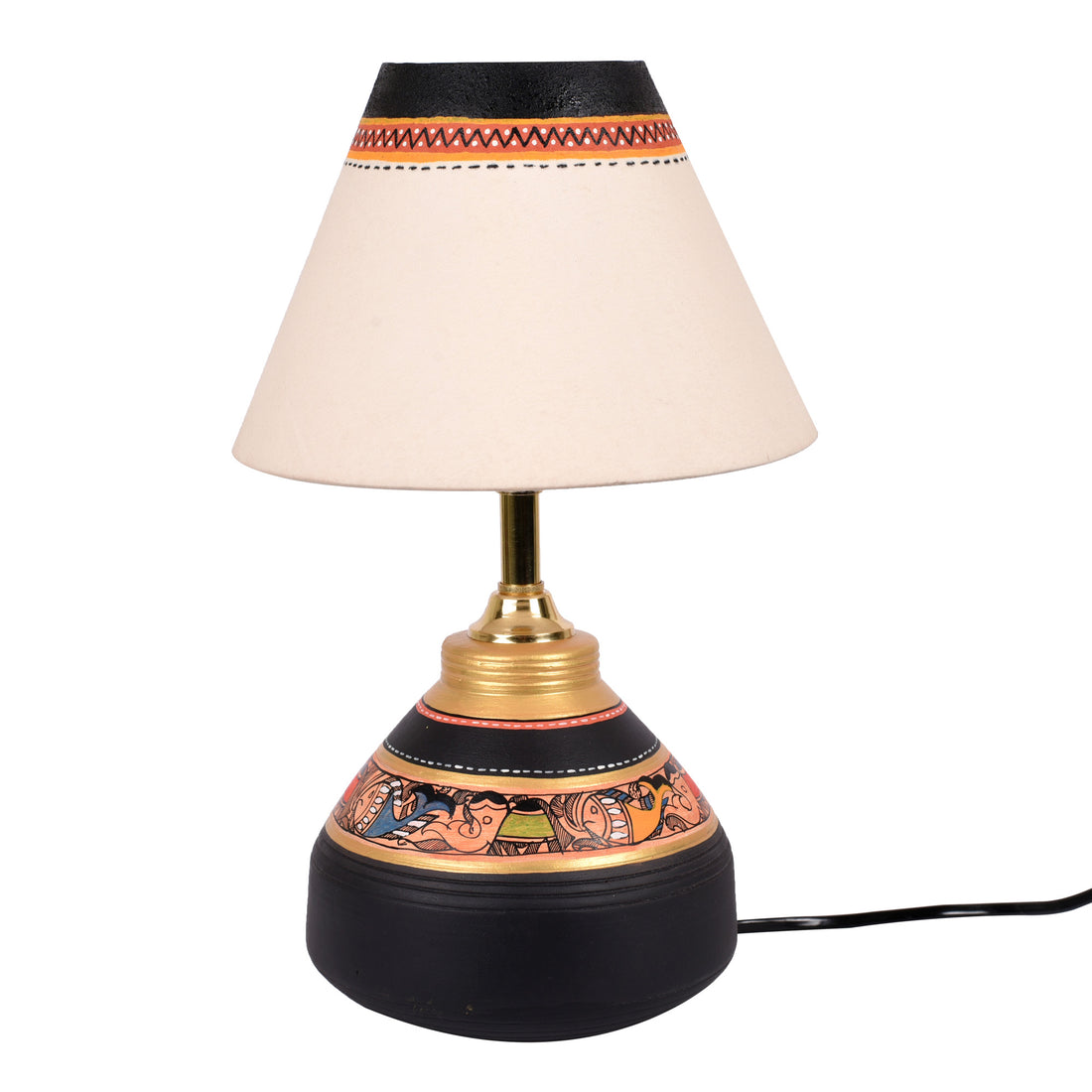 Table Lamp Black Earthen Handcrafted with White Shade (9.5x6")