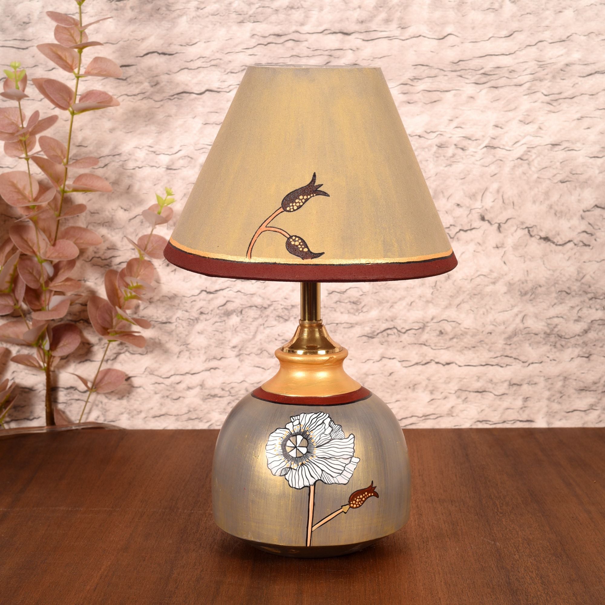 Silver Luster Terracotta Table Lampshade ( 8x8x14)