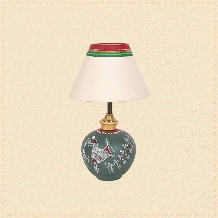Warli Whispers Terracotta Lamp