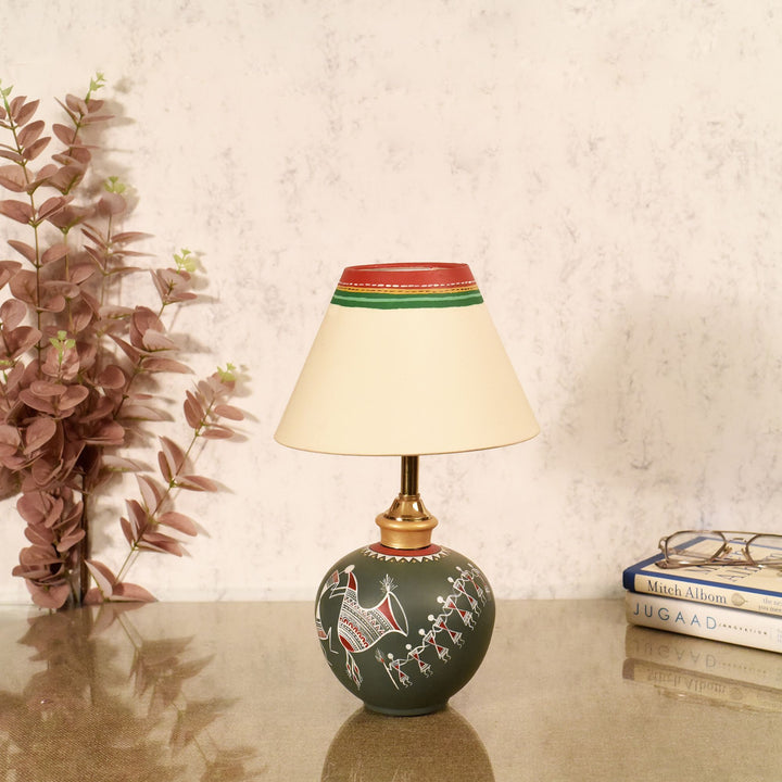 Warli Whispers Terracotta Lamp