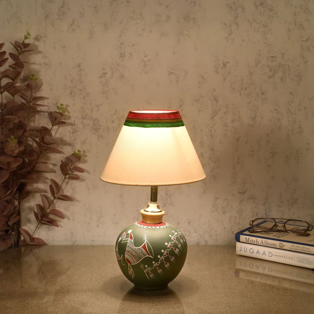 Warli Whispers Terracotta Lamp