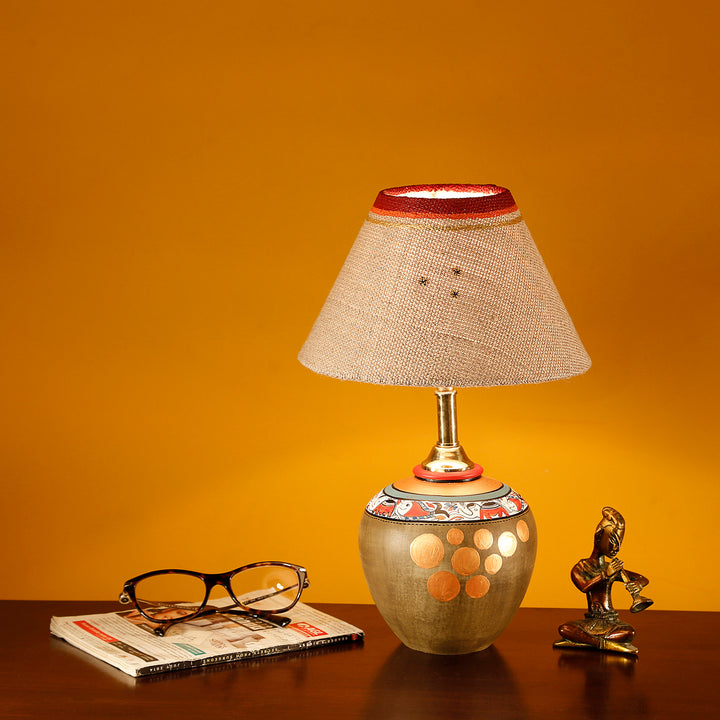 Table Lamp Earthen Handcrafted with Brown Shade (8.1x13)