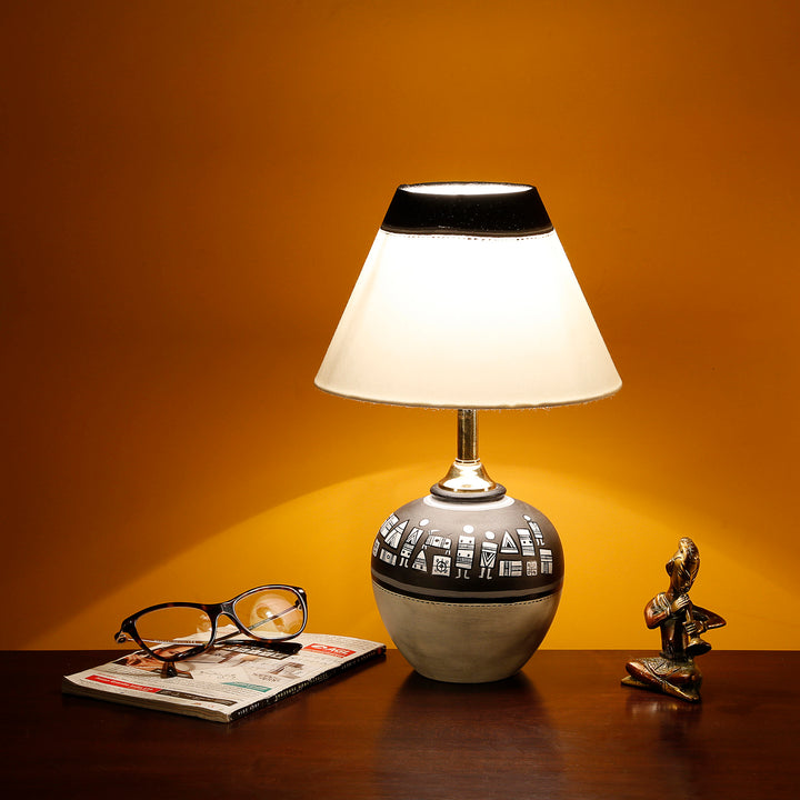 Table Lamp Earthen Handcrafted with White Shade (8.1x12.6)