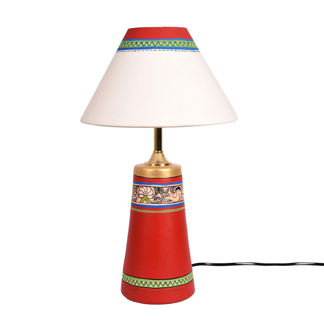 Table Lamp Red Earthen Handcrafted with White Shade (13x4.7")