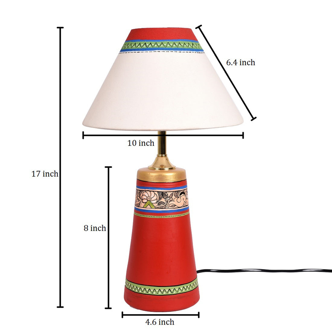 Table Lamp Red Earthen Handcrafted with White Shade (13x4.7")