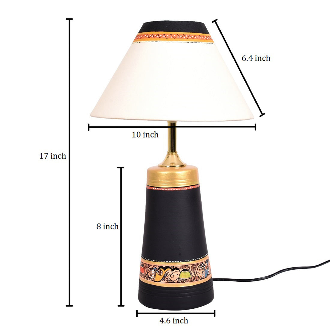 Table Lamp Black Earthen Handcrafted with White Shade (13x4.7")