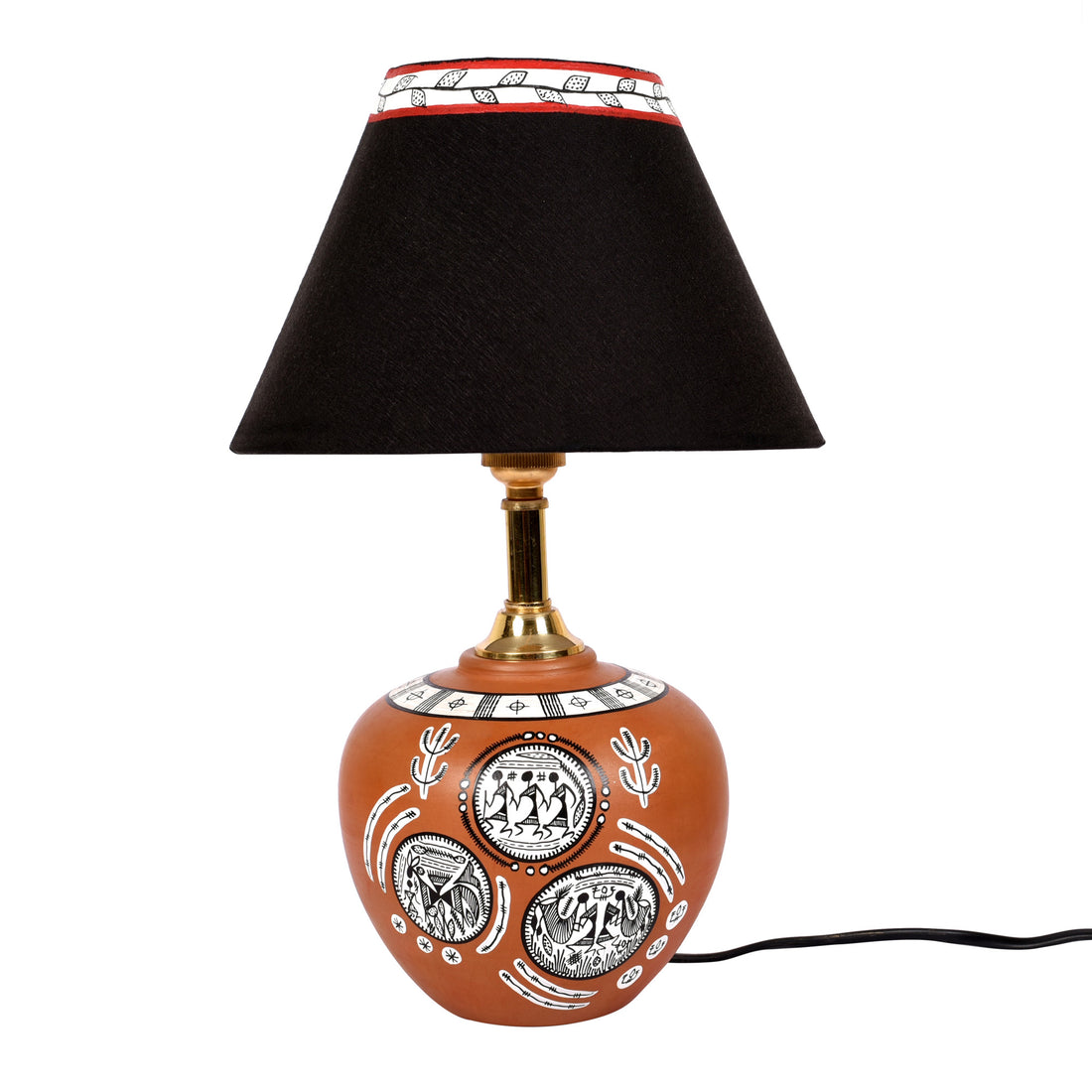 Table Lamp Terracotta Earthen Handcrafted with Black Shade (8.5x5")