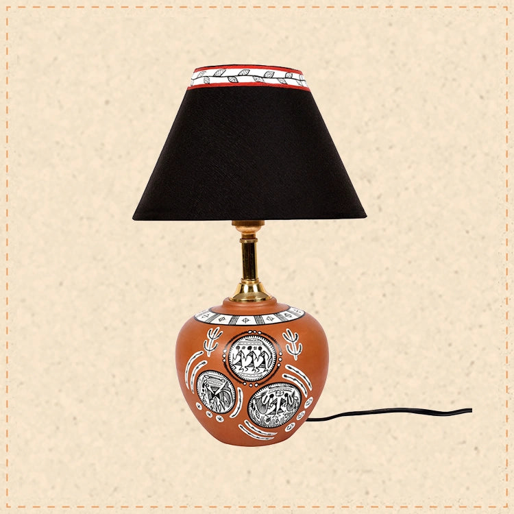 Table Lamp Terracotta Earthen Handcrafted with Black Shade (8.5x5")