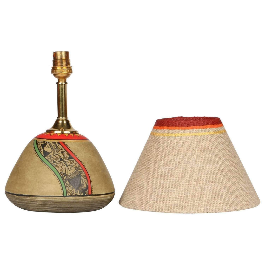 Table Lamp Beige Earthen Handcrafted with White Shade (12.6x6.1")