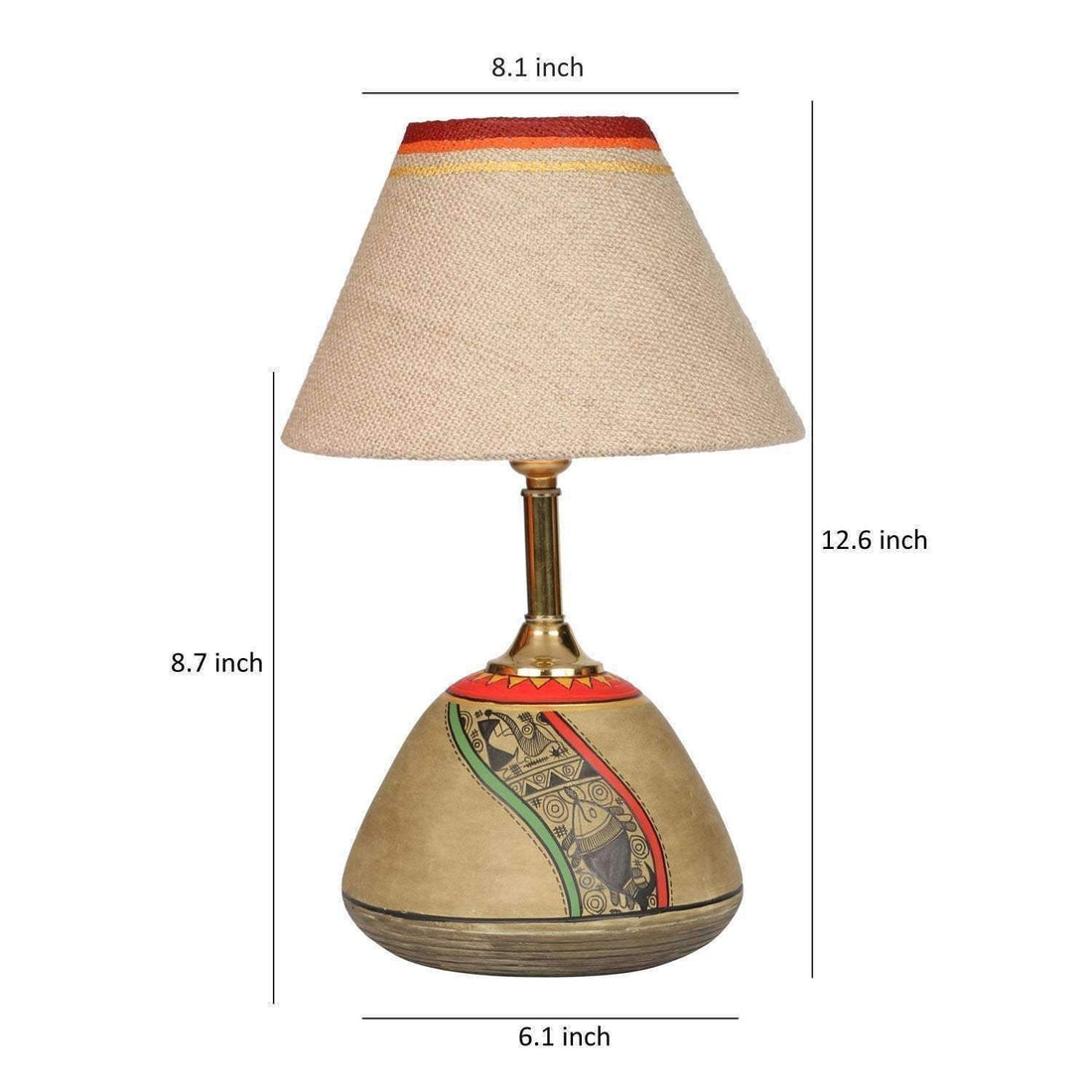 Table Lamp Beige Earthen Handcrafted with White Shade (12.6x6.1")