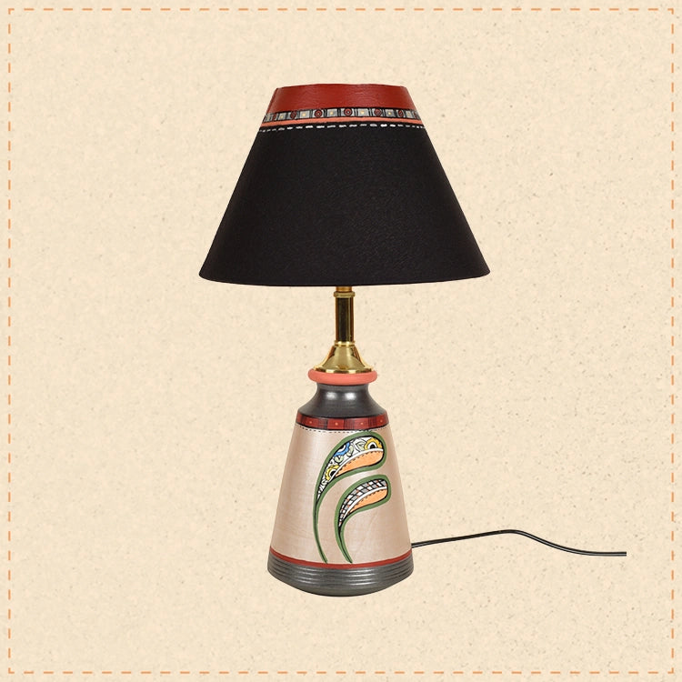 Pearly Leaf Earthen Lamp with Black Shade (16x4.1")