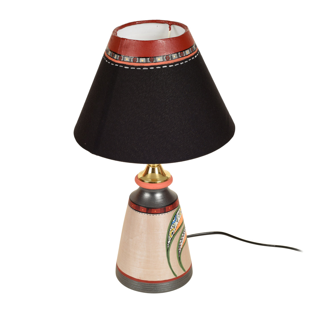 Pearly Leaf Earthen Lamp with Black Shade (16x4.1")