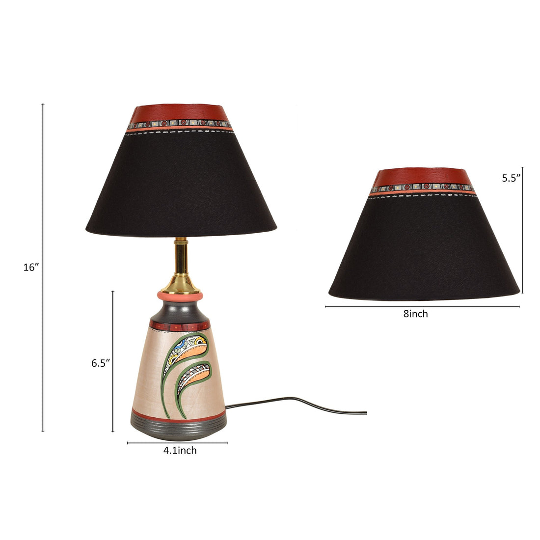 Pearly Leaf Earthen Lamp with Black Shade (16x4.1")