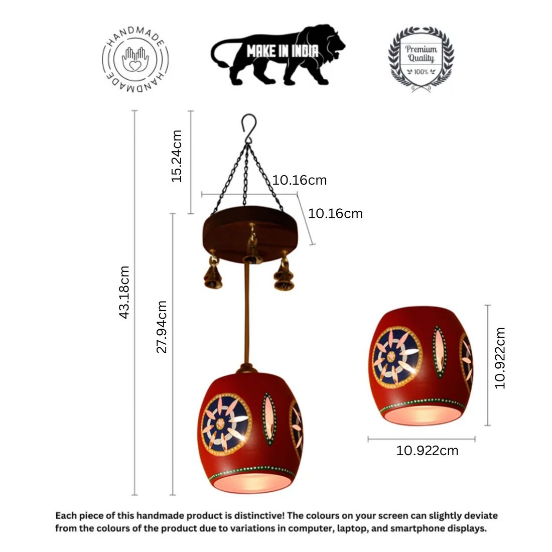 Cona-1 Barrel Shaped Metal Pendant Lamp In Red