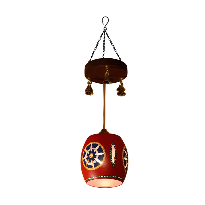 Cona-1 Barrel Shaped Metal Pendant Lamp In Red