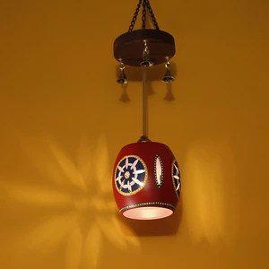 Cona-1 Barrel Shaped Metal Pendant Lamp In Red