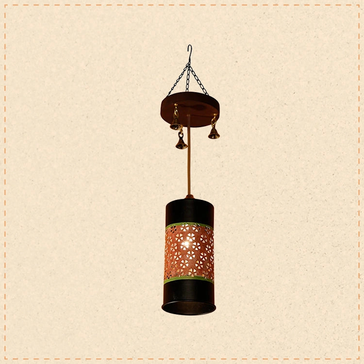 Celo-1 Cylindrical Metal Pendant Lamp In Orange