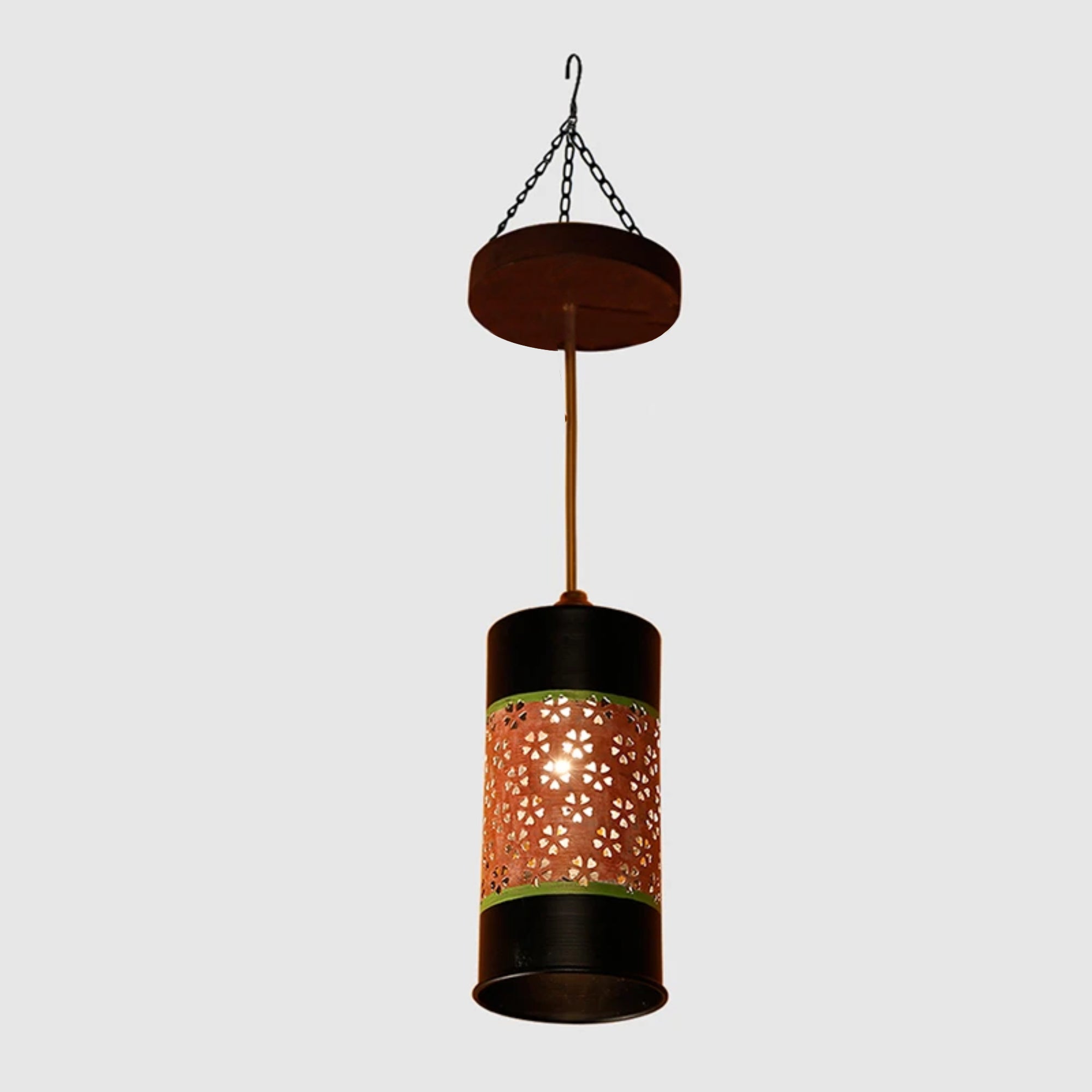 Celo-1 Cylindrical Metal Pendant Lamp In Orange