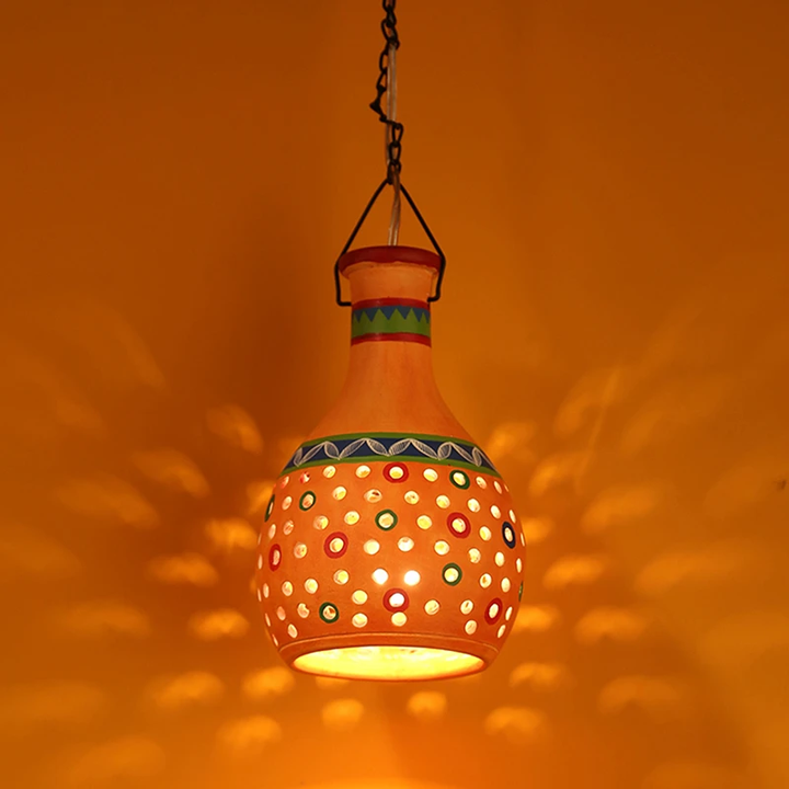 Ruso-E Terracotta Pendant Lamp in Gilded Orange