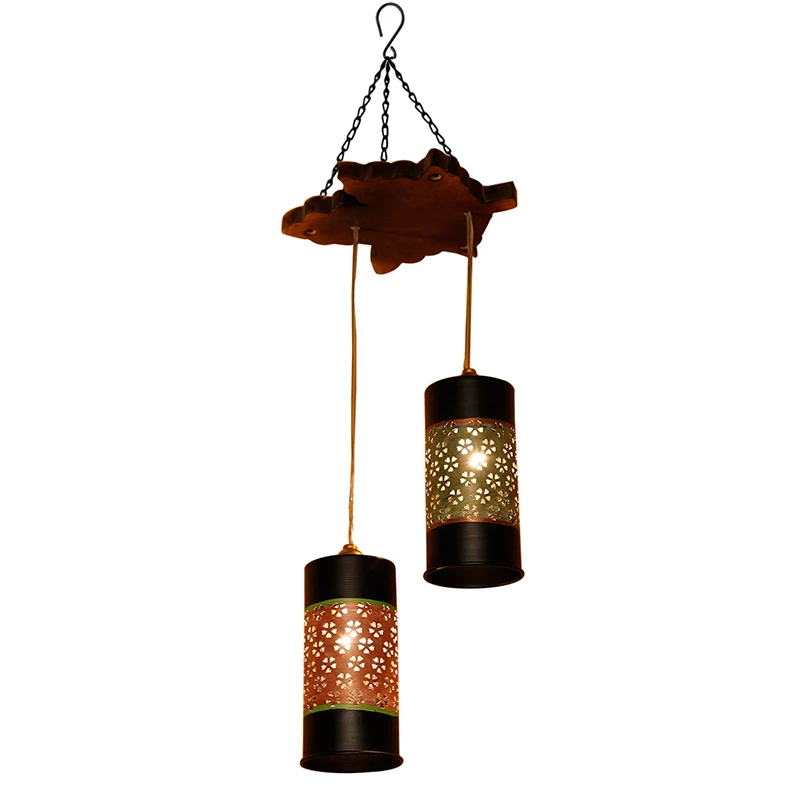 Celo-2 Chandelier With Cylindrical Metal Hanging Lamps (2 Shades)