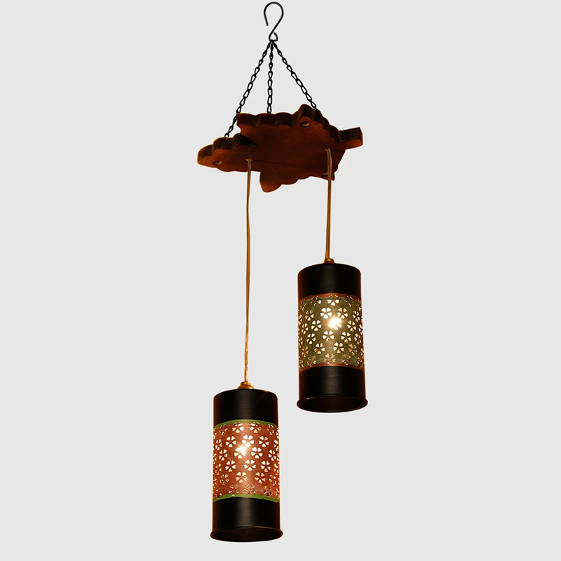 Celo-2 Chandelier With Cylindrical Metal Hanging Lamps (2 Shades)