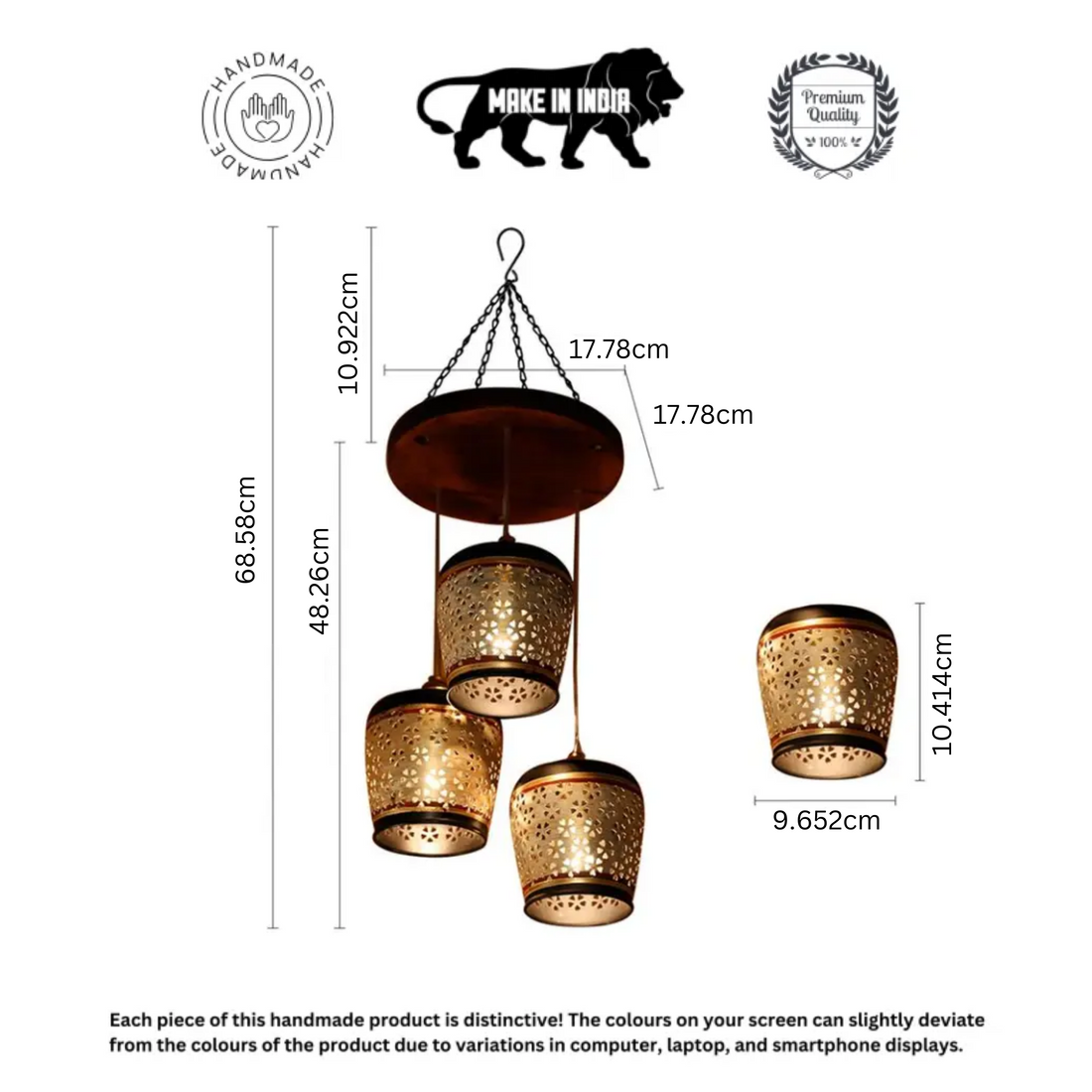 Moon-3 Chandelier With Metal Hanging Lamps In Simmering Gold (3 Shades)