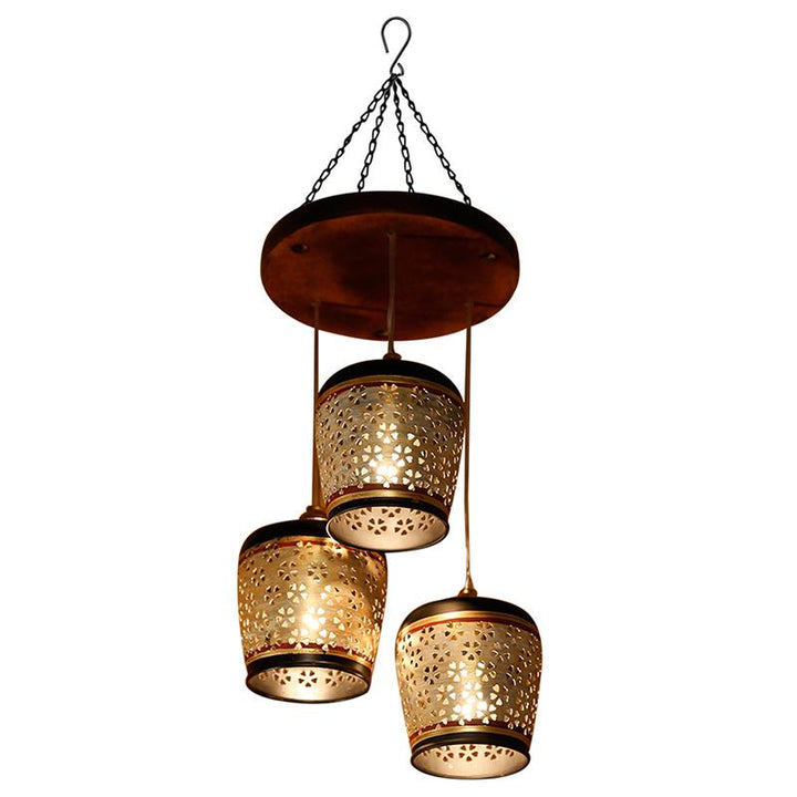 Moon-3 Chandelier With Metal Hanging Lamps In Simmering Gold (3 Shades)