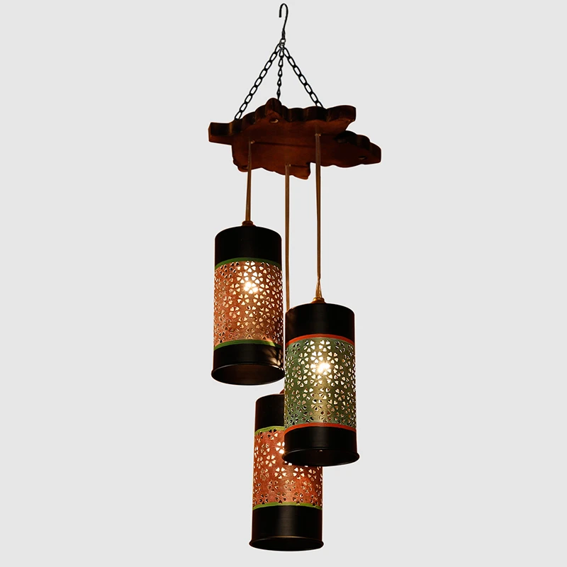 Celo-3 Chandelier With Cylindrical Metal Hanging Lamps (3 Shades)