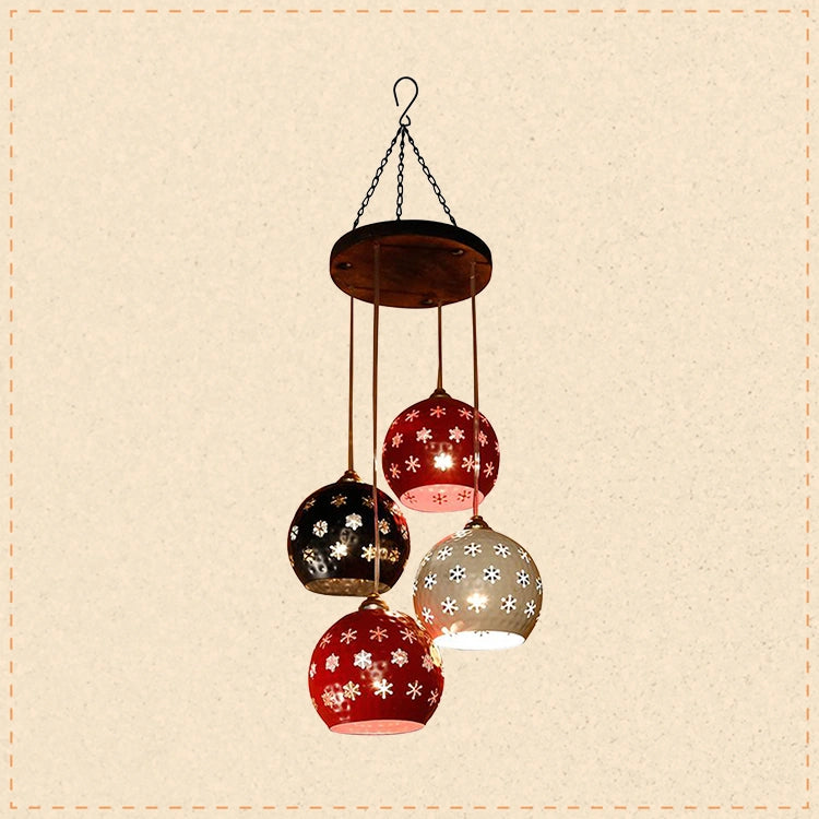 Star-4 Chandelier With Dome Shaped Metal Hanging Lamps (4 Shades)