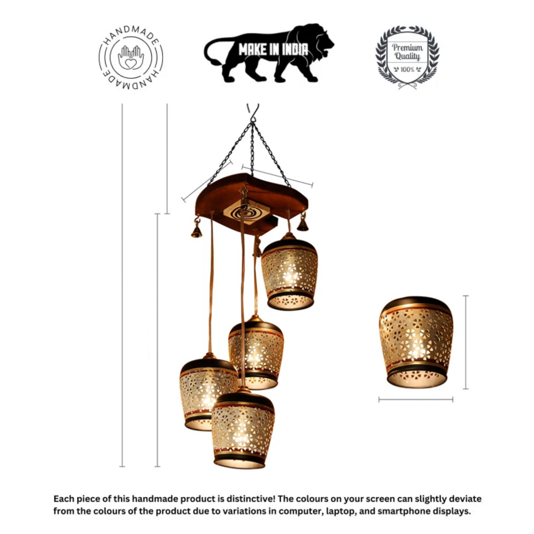 Moon-4 Chandelier With Metal Hanging Lamps In Simmering Gold (4 Shades)