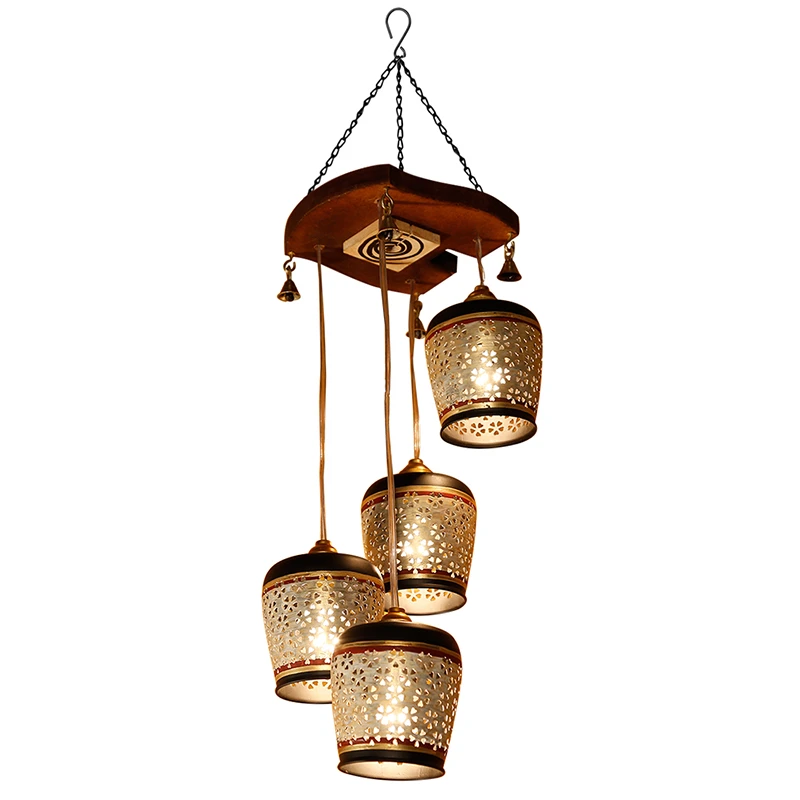 Moon-4 Chandelier With Metal Hanging Lamps In Simmering Gold (4 Shades)