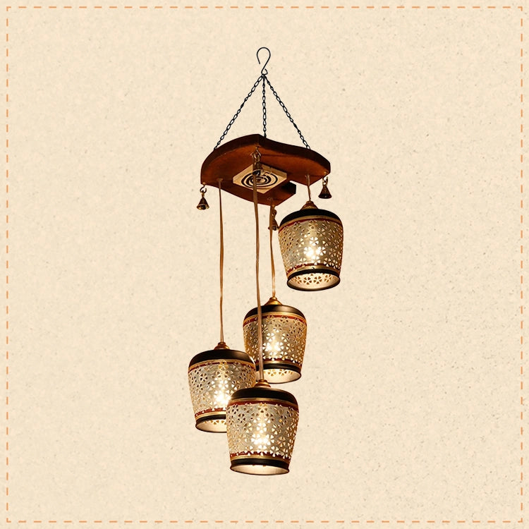 Moon-4 Chandelier With Metal Hanging Lamps In Simmering Gold (4 Shades)