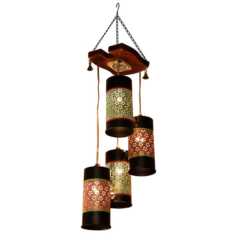 Celo-4 Chandelier With Cylindrical Metal Hanging Lamps (4 Shades)