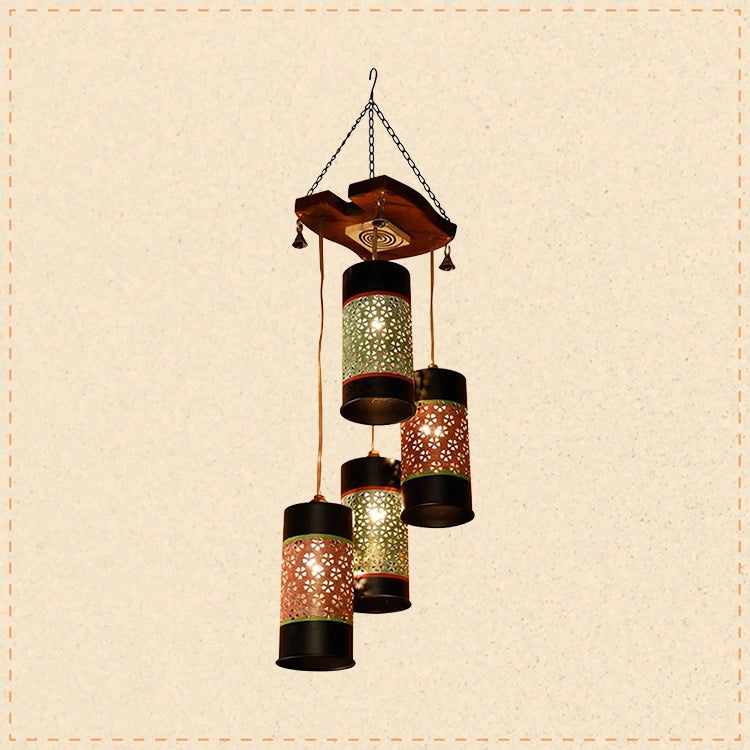 Celo-4 Chandelier With Cylindrical Metal Hanging Lamps (4 Shades)