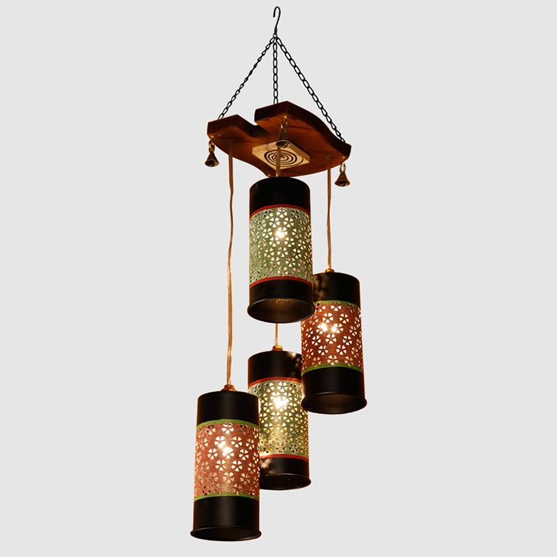 Celo-4 Chandelier With Cylindrical Metal Hanging Lamps (4 Shades)