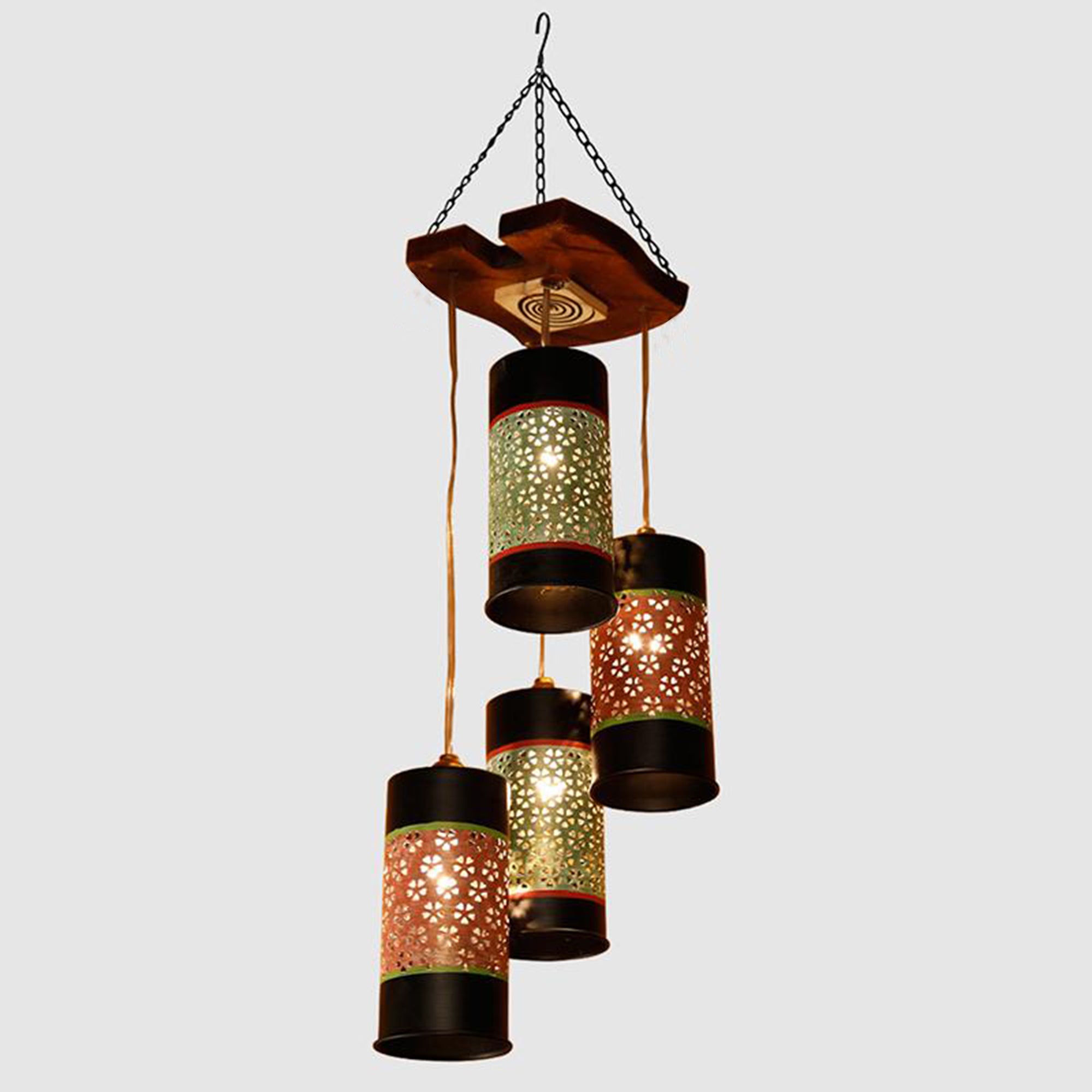 Celo-4 Chandelier With Cylindrical Metal Hanging Lamps (4 Shades)