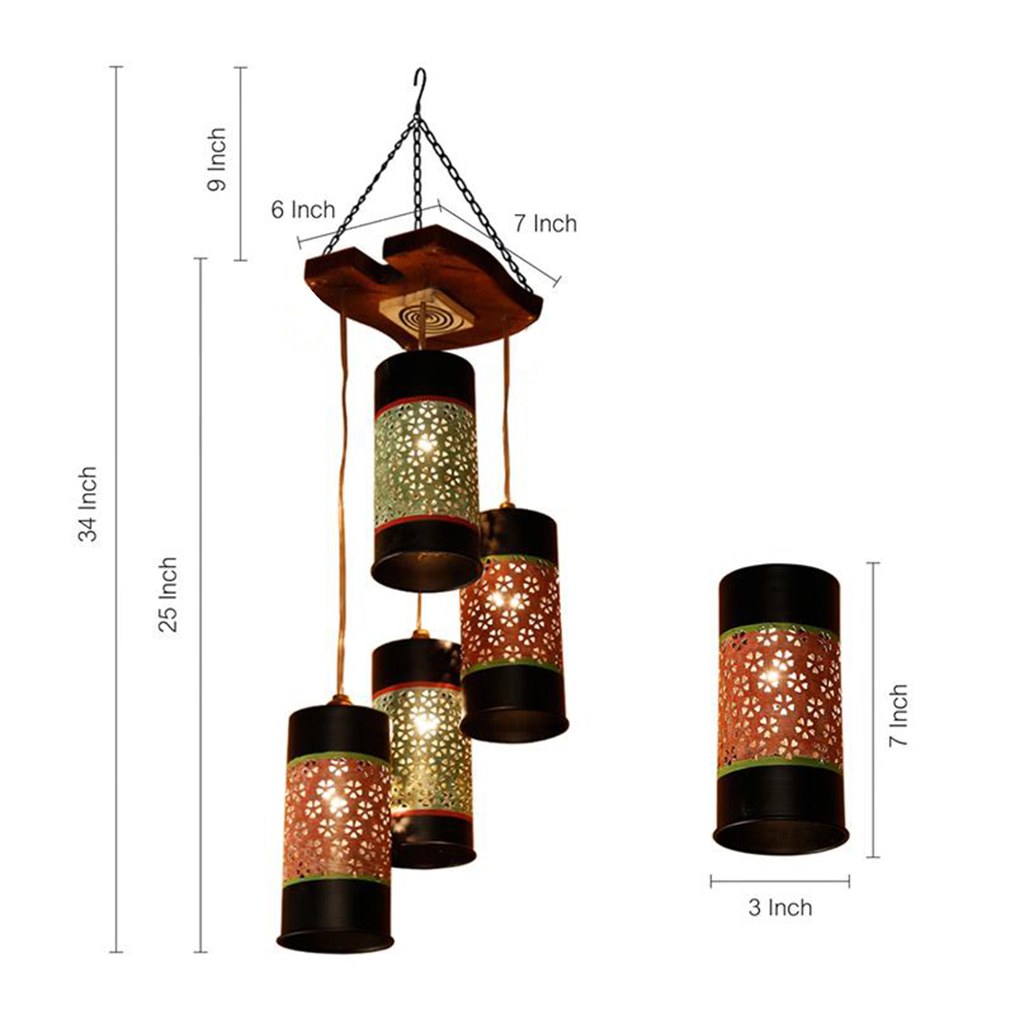 Celo-4 Chandelier With Cylindrical Metal Hanging Lamps (4 Shades)
