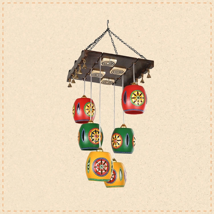 Cona-6 Chandelier With Barrel Shaped Metal Hanging Lamps (6 Shades)