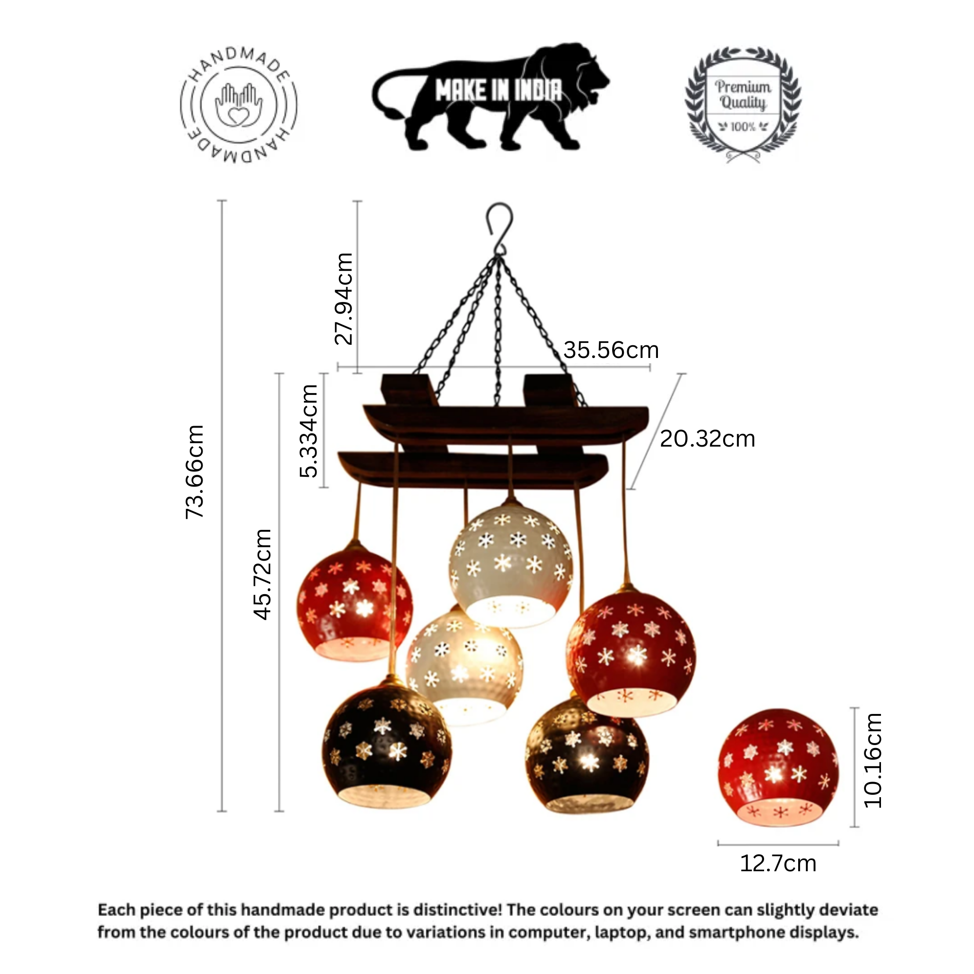 Star-6 Chandelier With Dome Shaped Metal Hanging Lamps (6 Shades)