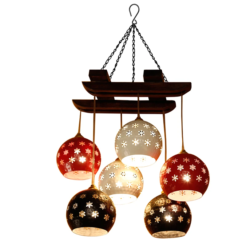 Star-6 Chandelier With Dome Shaped Metal Hanging Lamps (6 Shades)