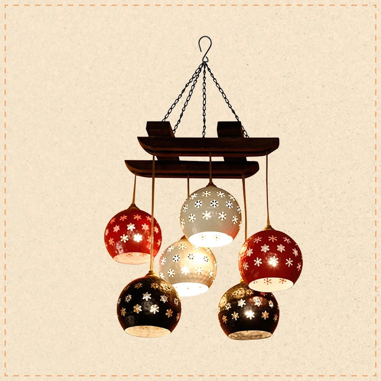 Star-6 Chandelier With Dome Shaped Metal Hanging Lamps (6 Shades)