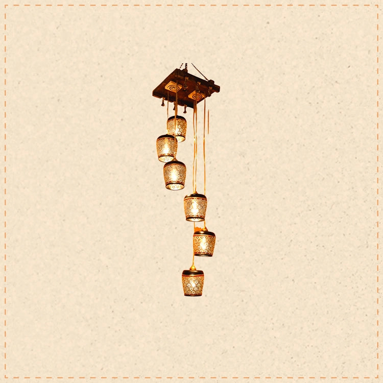 Moon-6 Chandelier With Metal Hanging Lamps In Simmering Gold (6 Shades)